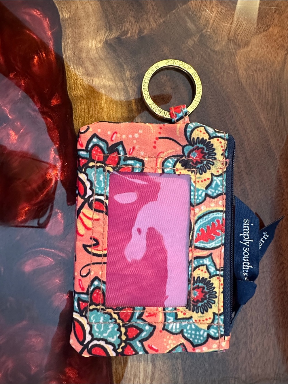 Simply Southern Coral Teal Floral Card Holder Keyring